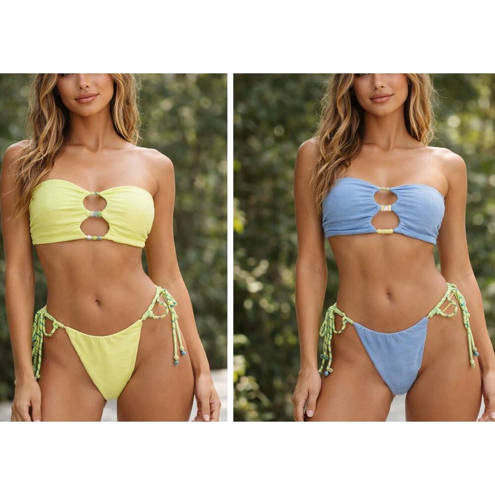 JMP the Label Reversible Cutout Bandeau Bikini Lime Green & Periwinkle XL